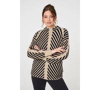 Izabel London Striped High Neck Drop Shoulder Jumper - 12 - Beige
