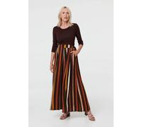 Izabel London Women's Striped High Waist Wide Trousers in Brown | Size: Medium