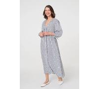 Izabel London Women's Striped Long Sleeve Empire Maxi Dress in Blue | Size: Large