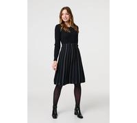 Izabel London Women's Striped Long Sleeve Midi Knit Dress in Black | Size: 12