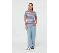 Izabel London Women's Striped Print Short Sleeve T-Shirt in Blue | Size: 16
