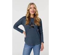 Izabel London Women's Striped Sequin Detail Long Sleeve Top in Blue | Size: 16