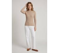 Izabel London Women's Striped Texture High Neck Slim Knit Top in Beige | Size: 16