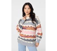 Izabel London Striped Texture Oversized Jumper for Women UK with Drop Shoulders and a Thigh Length Hem. White