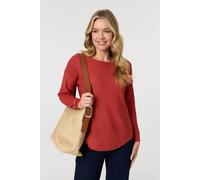 Izabel London Women's Textured Batwing Long Sleeve Jumper in Terracotta | Size: 18