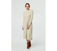 Izabel London Women's Textured High Neck Midi Jumper Dress in Beige | Size: 14 Izabel London Beige 14