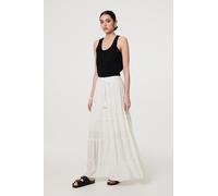 Izabel London Women's Textured High Waist Tiered Maxi Skirt in White | Size: 14 Izabel London White 14