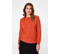 Izabel London Textured Long Sleeve Slim Knit Jumper for Women UK with a Round Neck and a Hip Length Hem. Orange