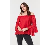 Textured Semi Sheer Bardot Blouse Izabel London Red 8