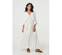 Izabel London Women's Textured V-Neck Empire Kaftan Maxi Dress in White | Size: 10 Izabel London White 10