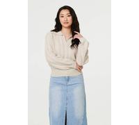 Izabel London Textured Wide Collar V-Neck Jumper - 16 - Cream