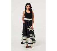 Izabel London Women's Tropical Print High Waist Maxi Skirt in Black | Size: 8