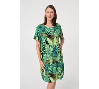 Izabel London Women's Tropical Print Shift Knee Length Dress in Green | Size: 14