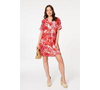 Izabel London Tropical Print Short Sleeve Shift Dress - 14 - Red