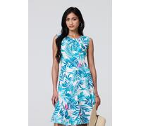 Tropical Print Sleeveless Knee Length Dress Izabel London Blue XL