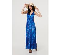Tropical Print Strap Empire Maxi Dress Izabel London Blue 10