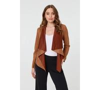 Izabel London Waterfall Front Cropped Open Jacket - Tan - 16
