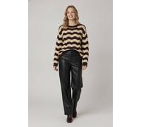 Izabel London Women's Wave Striped Texture Relaxed Jumper in Brown | Size: 10