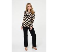Izabel London Women's Zebra Print Long Sleeve Slim Blouse in Black | Size: 8 Izabel London Black 8