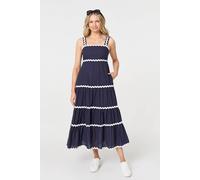 Izabel London Zig Zag Trim Sleeveless Tiered Midi Dress - Navy - 8