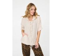 Izabel London Women's Zip Front Drawstring Hooded Parka Jacket in Beige | Size: 16 Izabel London Beige 16