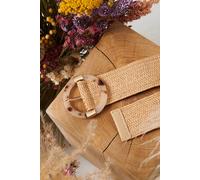 Izabel London Women's Woven Textured Circle Buckle Belt in Beige Izabel London Beige One Size