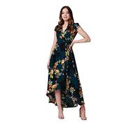 Izabel London Wrap Tea Dress for Women UK with v-Neck, Cap Sleeves, high Low Hem and Maxi Skirt. Teal