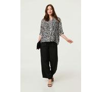 Izabel London Zebra Print Button Detail Relaxed Shirt - 18 - Black