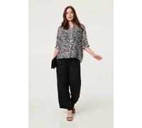 Izabel London Zebra Print Button Detail Relaxed Shirt - 14 - Black
