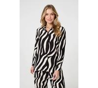 Izabel London Zebra Print Long Sleeve Relaxed Shirt In Black Black 12