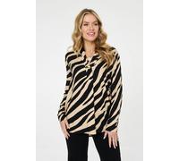 Izabel London Women's Zebra Print Long Sleeve Slim Blouse in Black | Size: 12 Izabel London Black 12