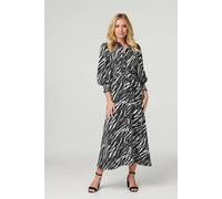 Izabel London Zebra Print Puff Sleeve Dress In Black Black 12