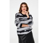 Izabel London Women's Zebra Print Textured Relaxed Jumper | Size: Large Izabel London Multicolor L