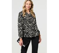 Zebra Print V-Neck Long Sleeve Blouse Izabel London Black 10