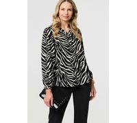 Izabel London Zebra Print V-Neck Long Sleeve Blouse - Black - 16