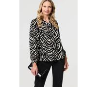 Izabel London Zebra Print V-Neck Long Sleeve Blouse In Black Black 10