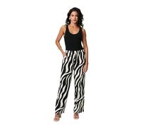 Izabel London Zebra Print Wide Leg Relaxed Trousers Made from a Viscose Blend, for Women UK with Pockets. Black
