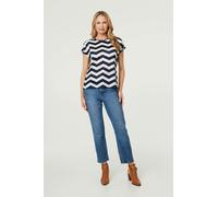 Izabel London Zig Zag Cap Sleeve Slim Fit Top - 8 - Navy