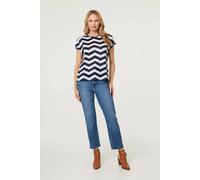 Izabel London Zig Zag Cap Sleeve Slim Fit Top - 8 - Navy