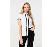 Izabel London Zig Zag Trim Short Sleeve Shirt - White - 14
