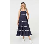 Izabel London Zig Zag Trim Sleeveless Tiered Midi Dress - Navy - 14