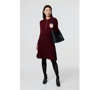 Izabel London Zip Collar Pleated Knit Dress - Red - 18