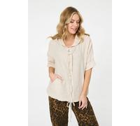 Izabel London Women's Zip Front Drawstring Hooded Parka Jacket in Beige | Size: 12 Izabel London Beige 12