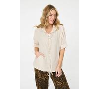 Izabel London Women's Zip Front Drawstring Hooded Parka Jacket in Beige | Size: 14 Izabel London Beige 14