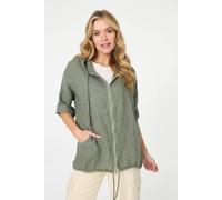 Izabel London Zip Front Drawstring Hooded Parka Jacket In Khaki Khaki