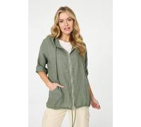 Izabel London Women's Zip Front Drawstring Hooded Parka Jacket in Khaki | Size: 10 Izabel London Khaki 10