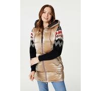 Izabel London Zip Pocket Hooded Puffer Vest - Gold - 14