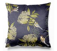 Izabela Peters Cushions With Covers, Filled, Eco-Friendly Velvet, 60 cm, Bird on Elderflower - Graphite, for Chair, Sofa, Seat