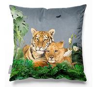 Izabela Peters Cushions With Covers Included, Filled Cushion, Eco-Friendly Velvet Cushions, 40 cm, Big Cat Family - French Grey, Chair Cushions, Sofa Cushions, Seat Cushions, Large Cushions