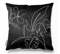 Izabela Peters Cushions With Covers Included, Filled Cushion, Eco-Friendly Velvet Cushions, 40 cm, Palms & Leaves - Black on White, Chair Cushions, Sofa Cushions, Seat Cushions
